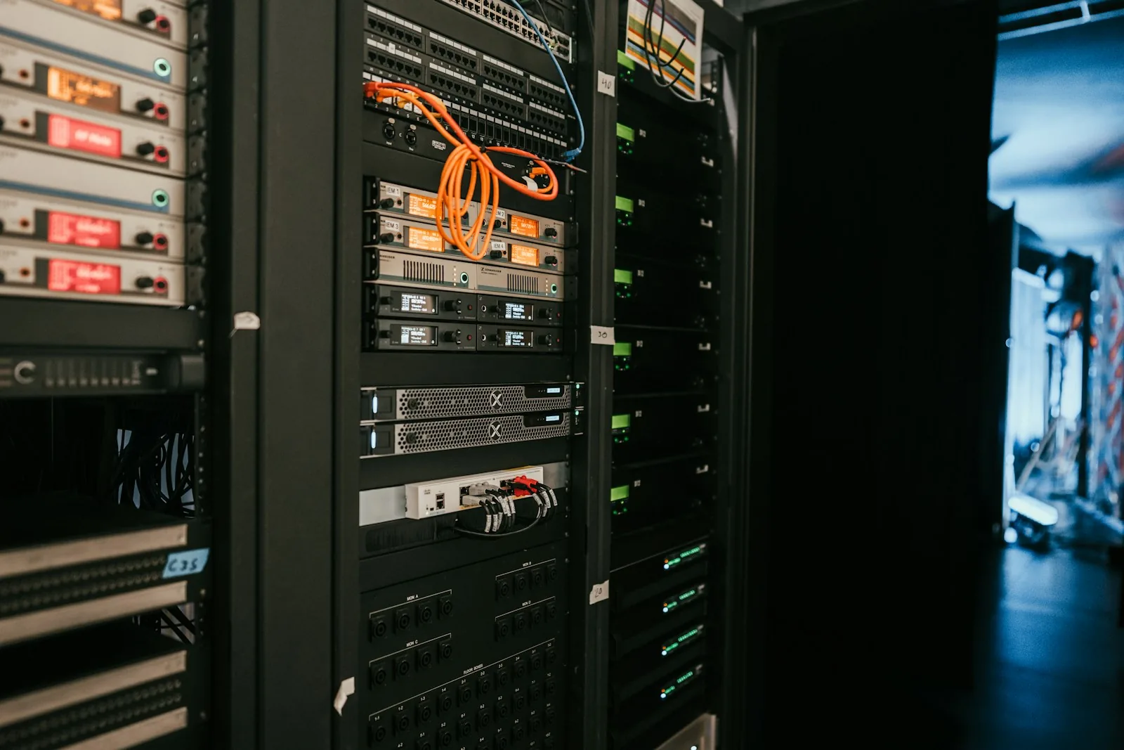Server racks and computing equipment in a server room